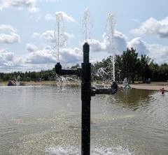 Fontaine dans un parc sous le ciel nuageux.